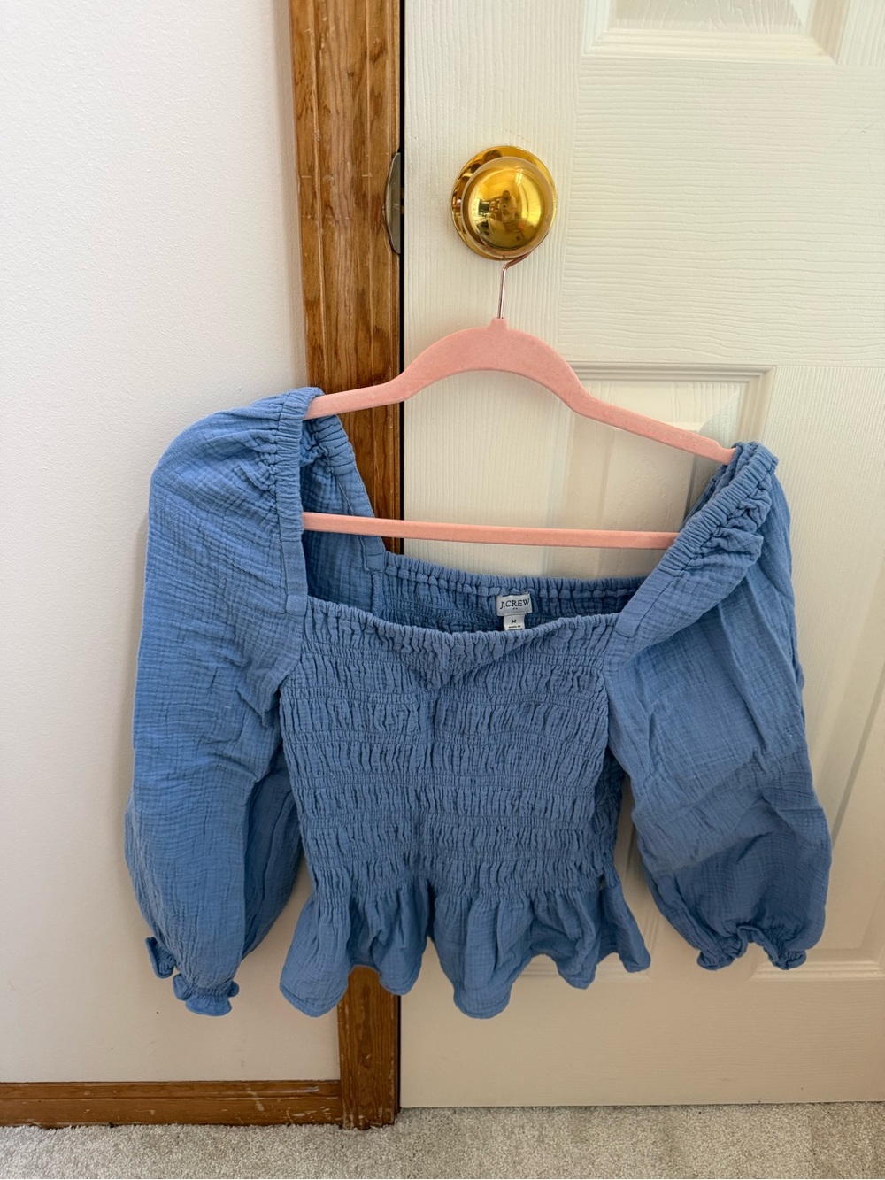 J. Crew Light Blue Smocked Peasant Blouse
